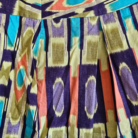 Pleated Multi-Color Ikat Print Skirt Side Zipper & Wide Waistband Women's 6 - Picture 5 of 8